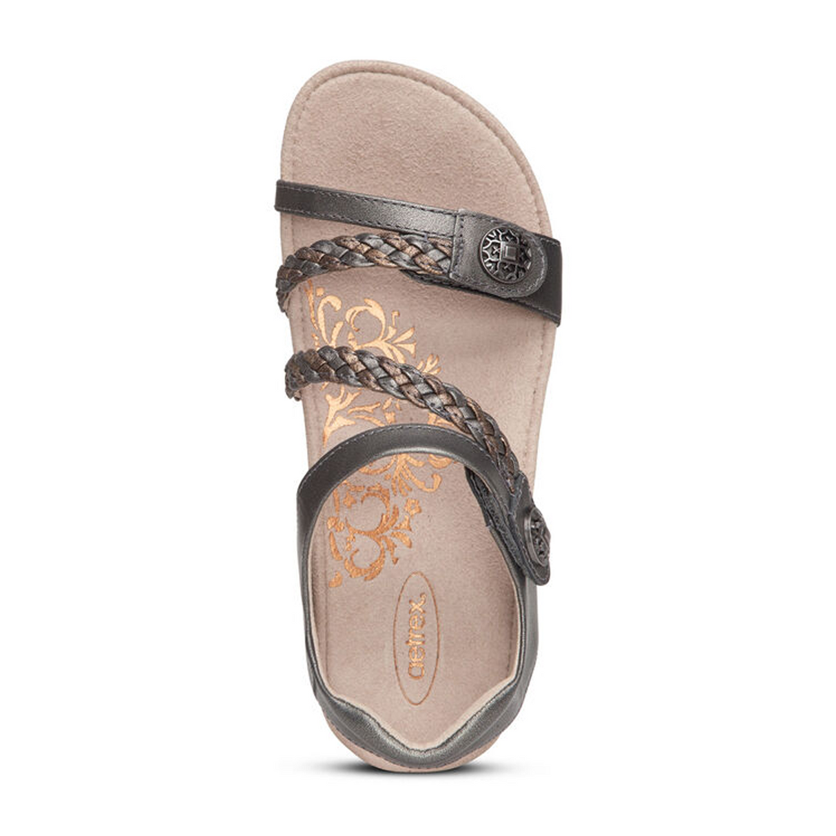 Aetrex Jillian Braided Backstrap Sandal (Women) - Gunmetal Sandals - Backstrap - The Heel Shoe Fitters