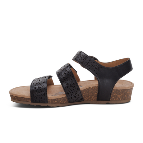Aetrex Lilly Backstrap Sandal (Women) - Black Cutout Sandal - Backstrap - The Heel Shoe Fitters