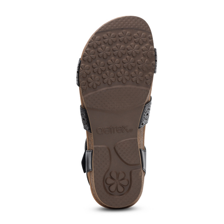 Aetrex Lilly Backstrap Sandal (Women) - Black Cutout Sandal - Backstrap - The Heel Shoe Fitters