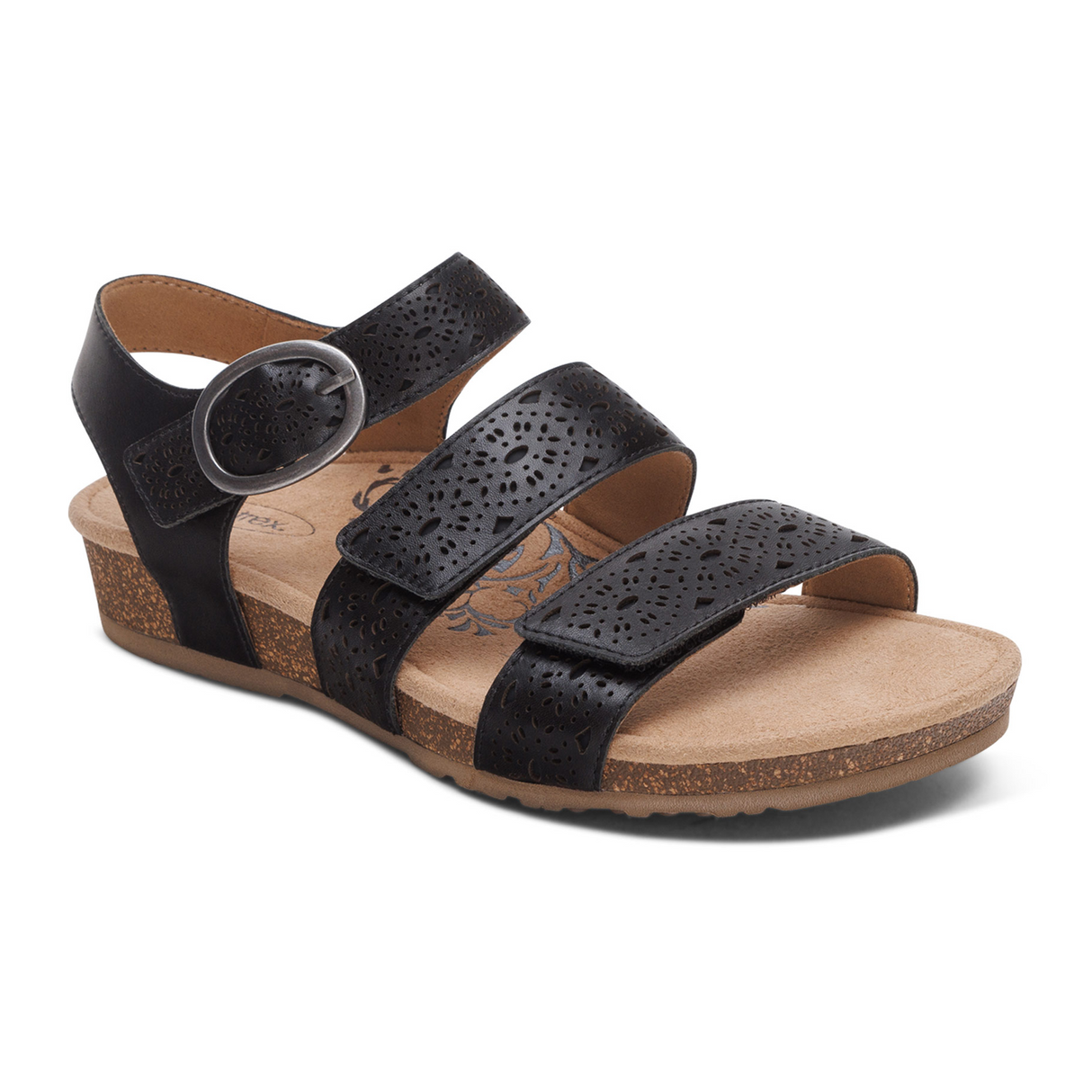 Aetrex Lilly Backstrap Sandal (Women) - Black Cutout Sandal - Backstrap - The Heel Shoe Fitters