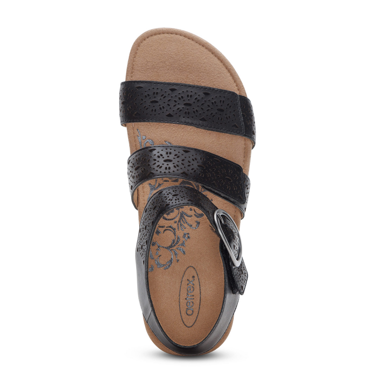Aetrex Lilly Backstrap Sandal (Women) - Black Cutout Sandal - Backstrap - The Heel Shoe Fitters