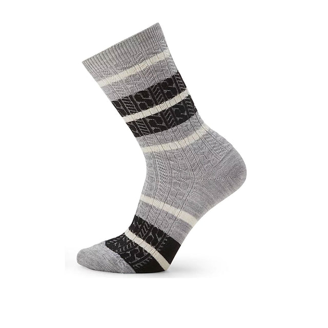 Smartwool Everyday Striped Cable Crew Sock (Unisex) - Light Gray Socks - Life - Crew - The Heel Shoe Fitters