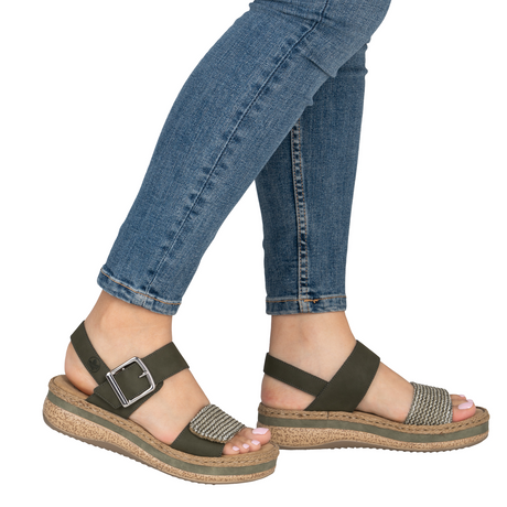 Rieker Regina 51 Wedge Sandal (Women) - Schilf/Moor Sandal - Heel/Wedge - The Heel Shoe Fitters