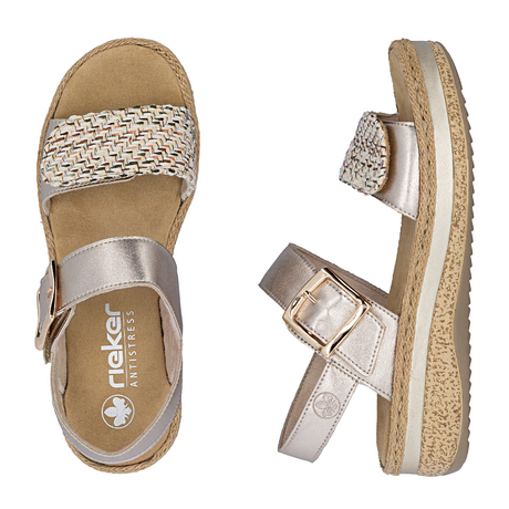 Rieker Regina 51 Wedge Sandal (Women) - Beige/Lightbrass Sandal - Heel/Wedge - The Heel Shoe Fitters