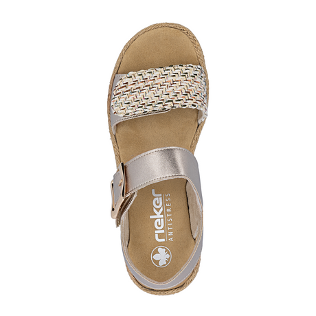 Rieker Regina 51 Wedge Sandal (Women) - Beige/Lightbrass Sandal - Heel/Wedge - The Heel Shoe Fitters