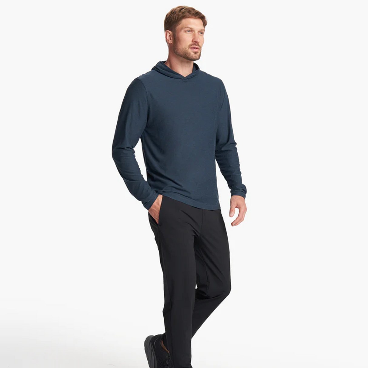Vuori Strato Tech Hoodie (Men) - Navy Heather Apparel - Top - Sweatshirt - The Heel Shoe Fitters