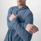 Vuori Strato Tech Hoodie (Men) - Pool Blue Heather Apparel - Top - Sweatshirt - The Heel Shoe Fitters