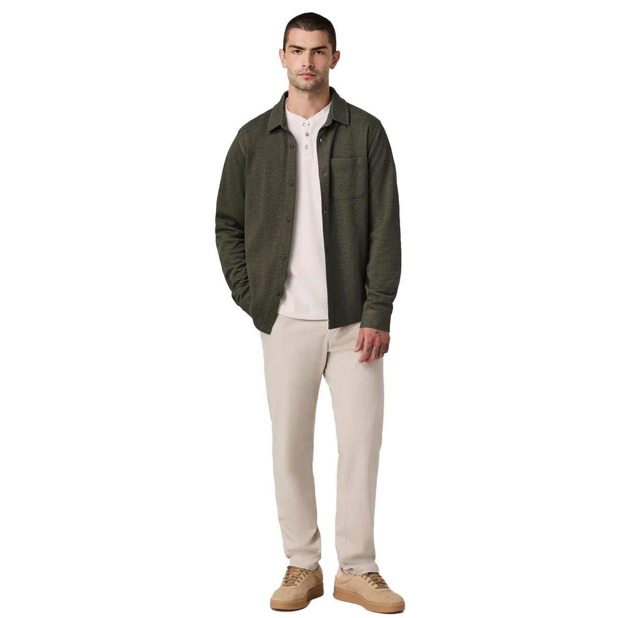 Vuori Jeffreys Overshirt (Men) - Olive Heather Apparel - Top - Sweatshirt - The Heel Shoe Fitters