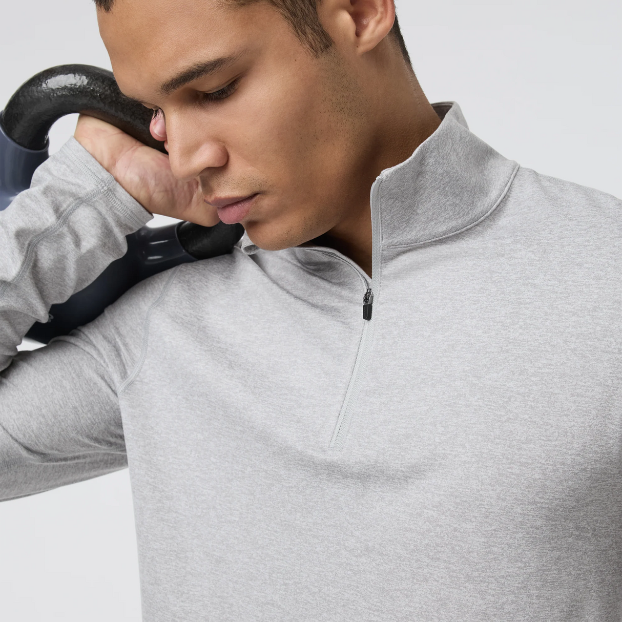 Vuori Ponto Mock Neck Half Zip (Men) - Light Grey Heather