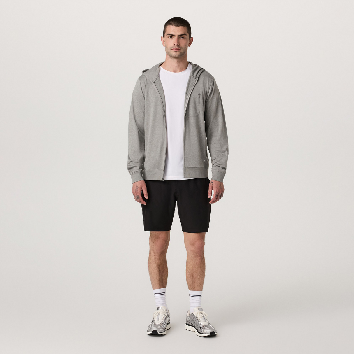 Vuori Ponto Full Zip Hoodie (Men) - Driftwood Heather Apparel - Top - Sweatshirt - The Heel Shoe Fitters