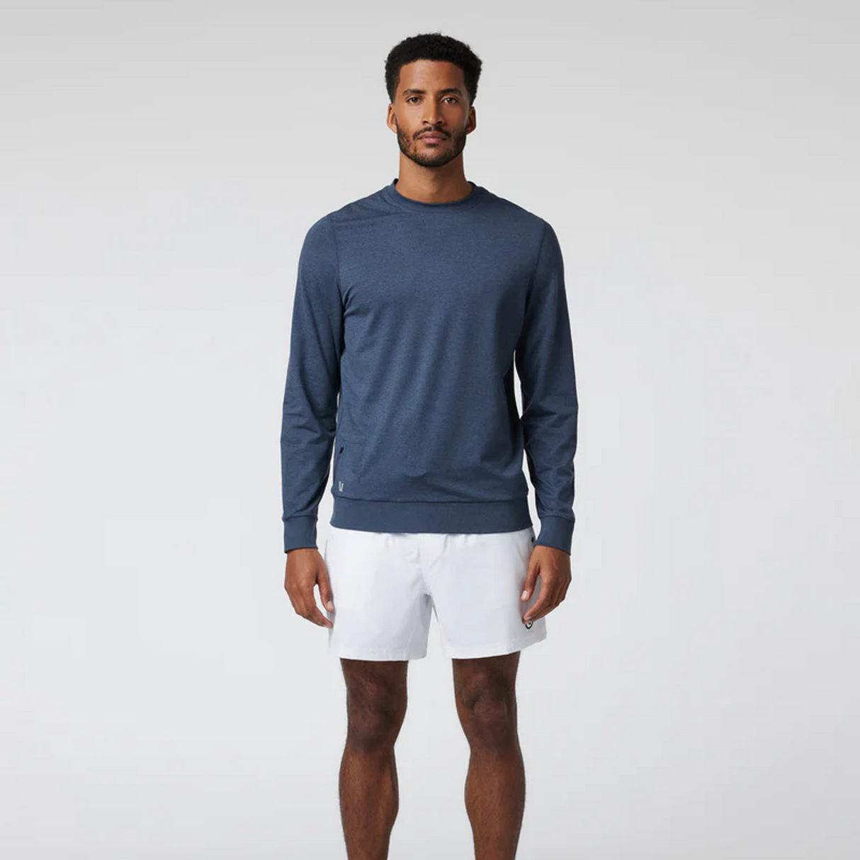 Vuori Ponto Performance Long Sleeve Crew (Men) - Azure Heather Apparel - Top - Sweatshirt - The Heel Shoe Fitters