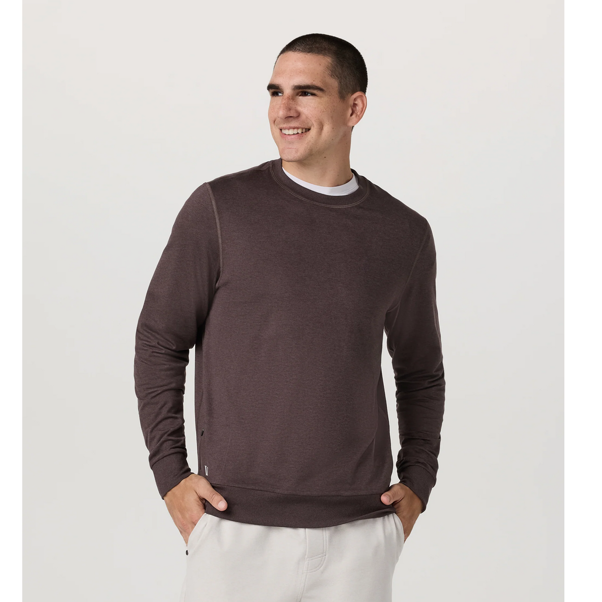Vuori Ponto Performance Long Sleeve Crew (Men) - Sangria Heather Apparel - Top - Sweatshirt - The Heel Shoe Fitters