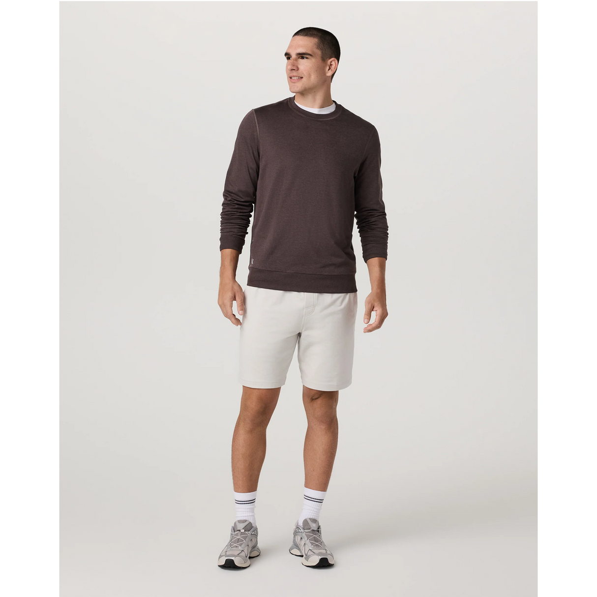 Vuori Ponto Performance Long Sleeve Crew (Men) - Sangria Heather Apparel - Top - Sweatshirt - The Heel Shoe Fitters