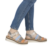 Rieker Regina 04 Wedge Sandal (Women) - Nude/Pumpkin/Kreide/Aqua Sandal - Heel/Wedge - The Heel Shoe Fitters