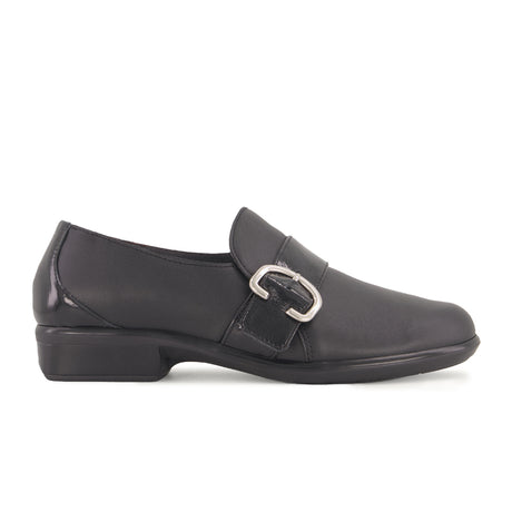 Naot Viscol Slip On (Women) - Jet Black Leather/Black Crinkle Patent Leather Dress Casual - Slip On - The Heel Shoe Fitters