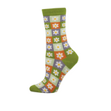 SockSmith Daisy Squares Crew Sock (Women) - Green Accessories - Socks - Lifestyle - The Heel Shoe Fitters