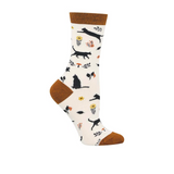 SockSmith Garden Cat Crew Sock (Women) - Ivory