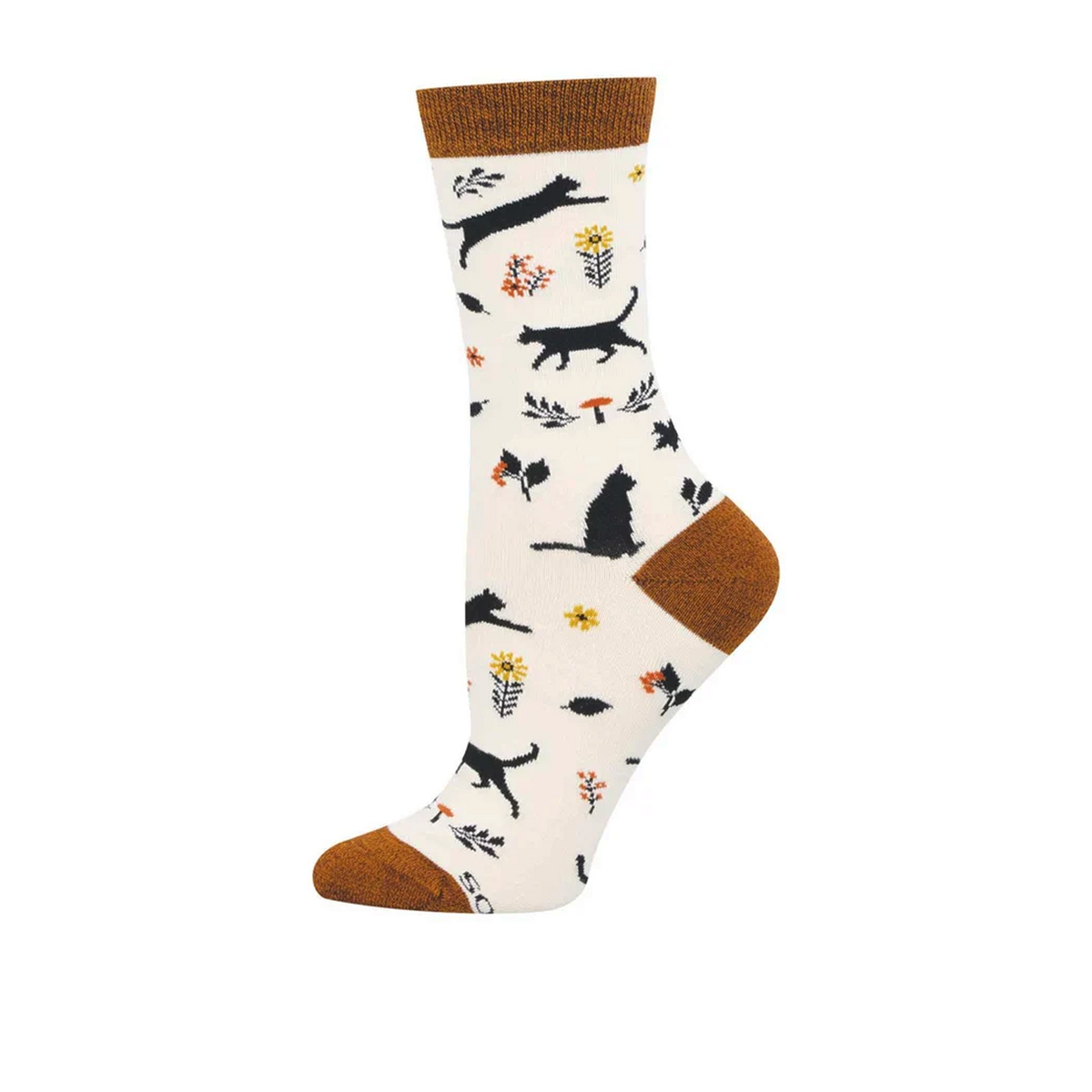 SockSmith Garden Cat Crew Sock (Women) - Ivory