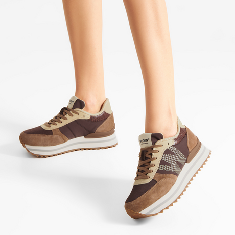 Woden Ronja Plateau Sneaker (Women) - Chocolate Multi Athletic - Casual - Lace Up - The Heel Shoe Fitters