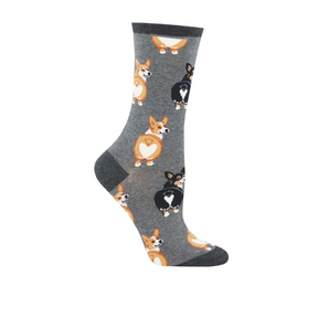 SockSmith Corgi Butt Crew Sock (Women) - Charcoal Heather Accessories - Socks - Lifestyle - The Heel Shoe Fitters