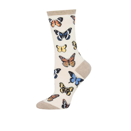 SockSmith Majestic Butterflies Crew Sock (Women) - Ivory Heather Accessories - Socks - Lifestyle - The Heel Shoe Fitters