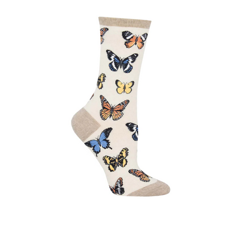 SockSmith Majestic Butterflies Crew Sock (Women) - Ivory Heather Accessories - Socks - Lifestyle - The Heel Shoe Fitters