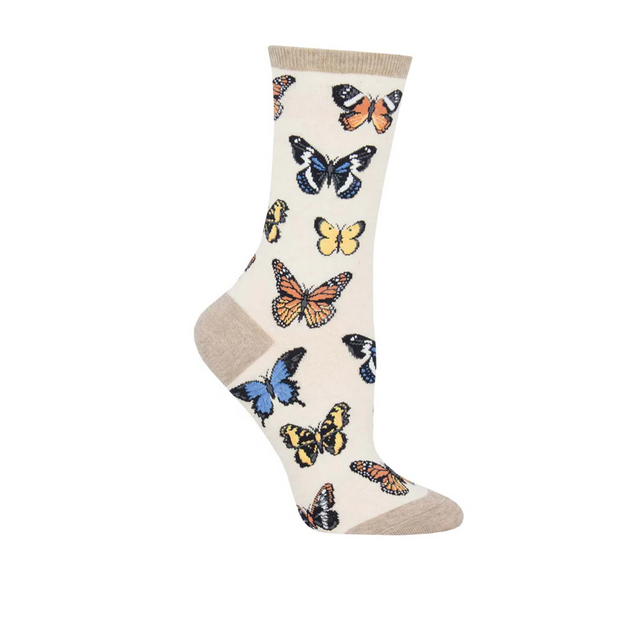 SockSmith Majestic Butterflies Crew Sock (Women) - Ivory Heather Accessories - Socks - Lifestyle - The Heel Shoe Fitters