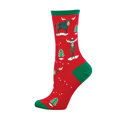 SockSmith Christmoose Crew Sock (Women) - Red Accessories - Socks - Lifestyle - The Heel Shoe Fitters
