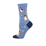 SockSmith Downhill Penguins Crew Sock (Women) - Blue Heather Accessories - Socks - Lifestyle - The Heel Shoe Fitters