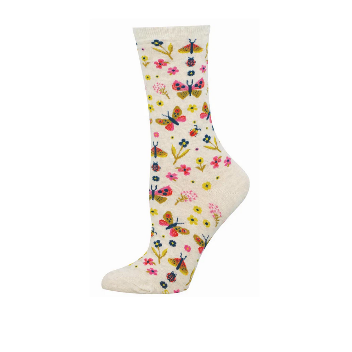 SockSmith Butterfly Floral Crew Sock (Women) - Ivory Heather