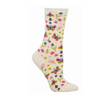 SockSmith Butterfly Floral Crew Sock (Women) - Ivory Heather