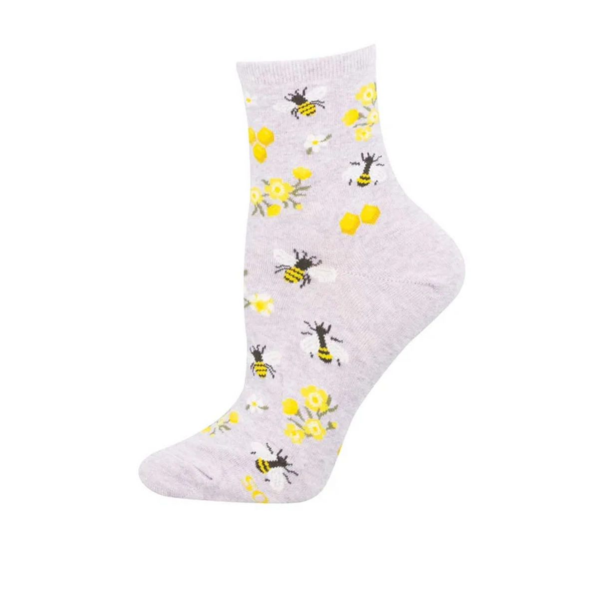 SockSmith Honey Bee Floral Mini Crew Sock (Women) - Purple Heather