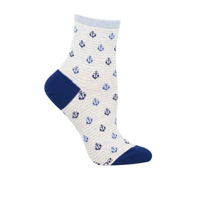 SockSmith Dropping Anchor Mini Crew Sock (Women) - Ivory Heather Accessories - Socks - Lifestyle - The Heel Shoe Fitters