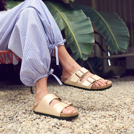 Birkenstock Arizona Narrow Slide Sandal (Women) - Graceful Pearl White Birko-Flor Sandal - Slide - The Heel Shoe Fitters