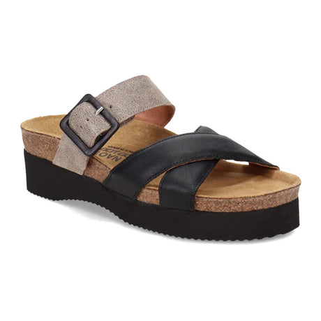 Naot Juliette Slide Sandal (Women) - Soft Black Leather/Spec Beige Sandals - Heel/Wedge - The Heel Shoe Fitters