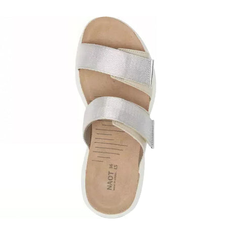 Naot Calliope Slide Sandal (Women) - Soft Ivory Leather/Soft Silver Leather/Silver Gray Woven Strap Sandals - Slide - The Heel Shoe Fitters