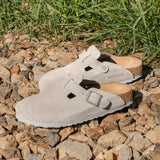 Birkenstock Boston Narrow Clog (Women) - Stone Coin Suede Dress-Casual - Clogs & Mules - The Heel Shoe Fitters