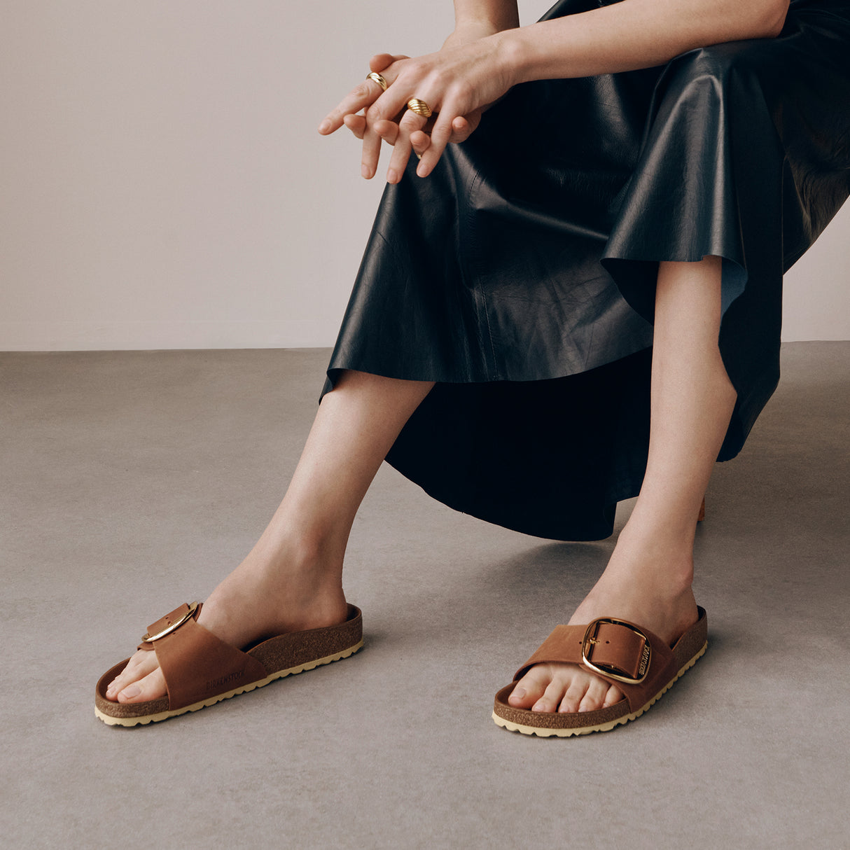 Birkenstock Madrid Big Buckle Narrow Slide Sandal (Women) - Cognac Leather Sandals - Slide - The Heel Shoe Fitters