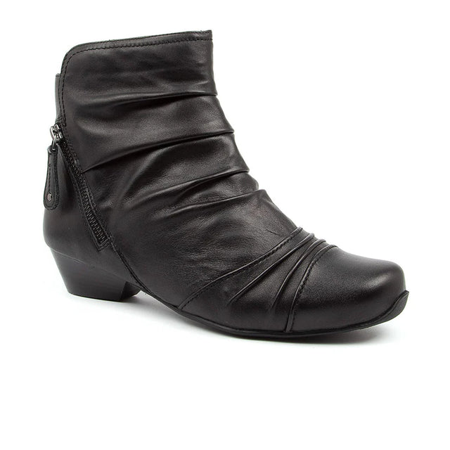 Ziera Camryn Wide Ankle Boot (Women) - Black Leather Boots - Casual - Low - The Heel Shoe Fitters