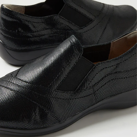 Ziera Java XF Slip On (Women) - Black Lizard Shine Leather Dress-Casual - Slip On - The Heel Shoe Fitters