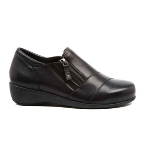 Ziera Sage Extra Wide Slip On (Women) - Black Leather Dress-Casual - Slip On - The Heel Shoe Fitters