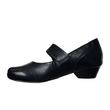 Ziera Candy Wide Heeled Mary Jane (Women) - Black Leather Dress-Casual - Flat - The Heel Shoe Fitters