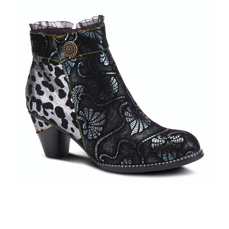 L'Artiste Dessa Heeled Ankle Boot (Women) - Black Multi Boots - Casual - Mid - The Heel Shoe Fitters