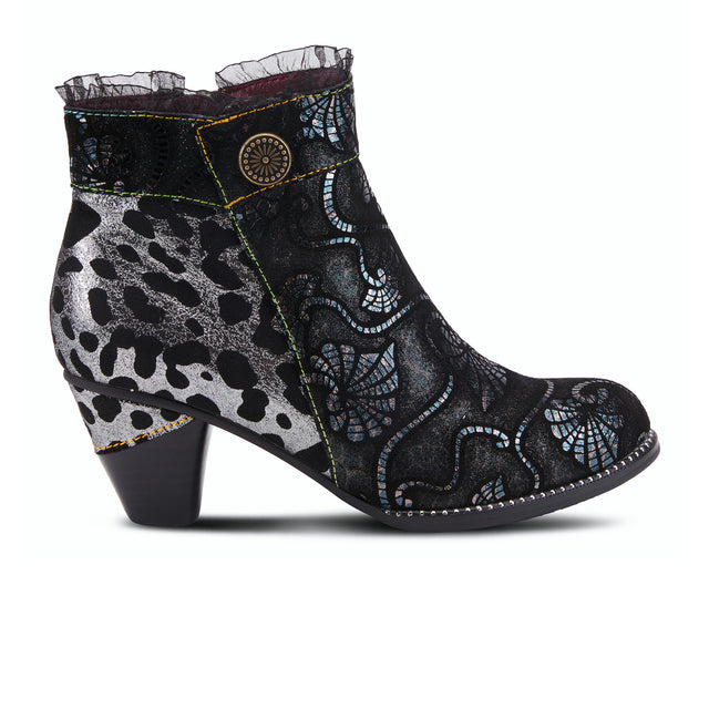 L'Artiste Dessa Heeled Ankle Boot (Women) - Black Multi Boots - Casual - Mid - The Heel Shoe Fitters