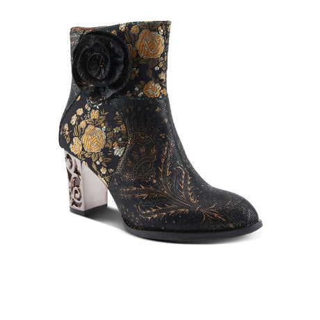 L'Artiste Monet Heeled Ankle Boot (Women) - Black Multi Boots - Casual - Mid - The Heel Shoe Fitters