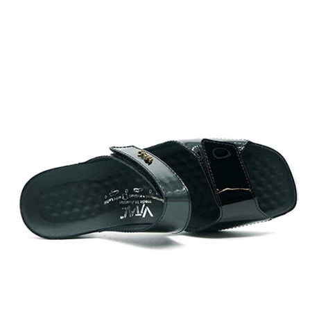 Vital Joy (Women) - Black Patent Sandals - Heel/Wedge - The Heel Shoe Fitters