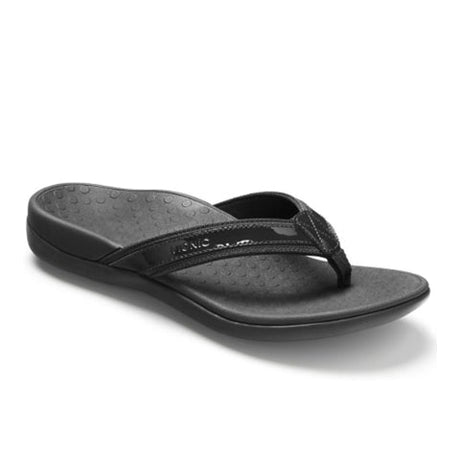 Vionic Tide (Women) - Black Patent Webbing Sandals - Thong - The Heel Shoe Fitters