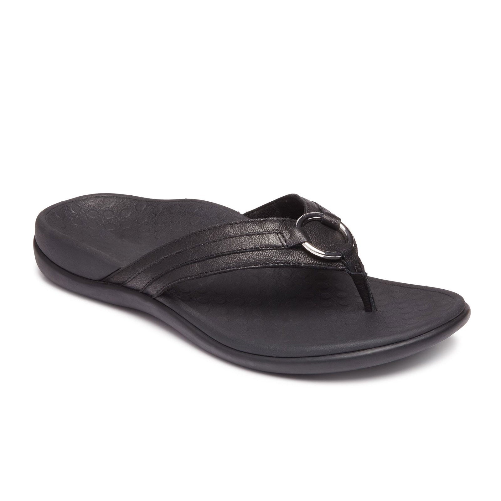 Vionic Aloe Thong Sandal Women Black Leather The Heel Shoe