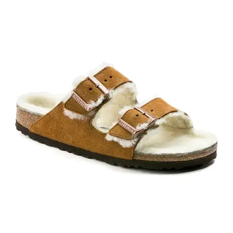 Birkenstock Arizona Shearling (Women) - Mink/Natural Sandals - Slide - The Heel Shoe Fitters