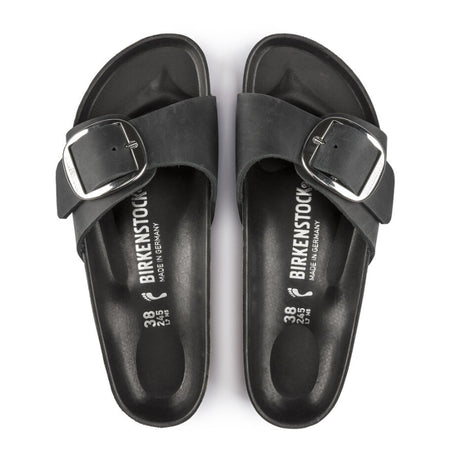 Birkenstock Madrid Big Buckle Slide Sandal (Women) - Black Leather Sandals - Slide - The Heel Shoe Fitters